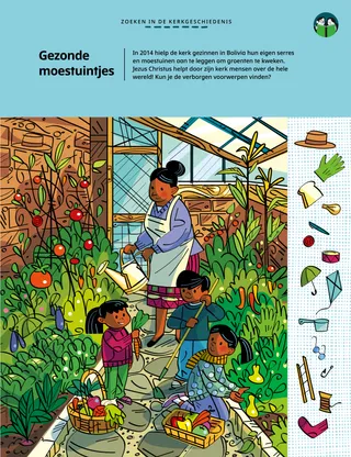 Pdf met zoekplaat van een vrouw en kinderen die in een serre tuinieren