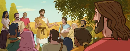 Jesus coming to John to be baptized.