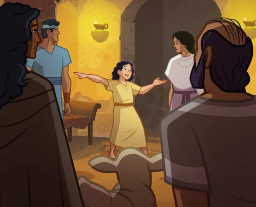 Rhoda tells the Church members that Peter is at the door.