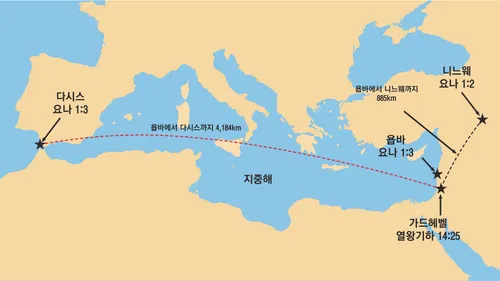 선지자 요나 시대를 가리키는 구약전서 지도