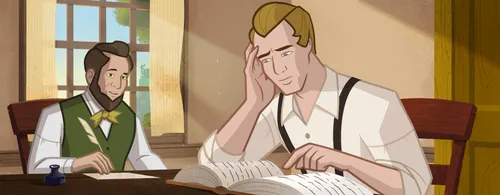 Joseph Smith studying scripture and thinking about plural marriage.