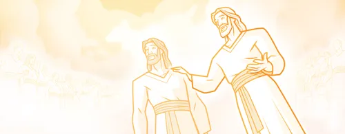 Heavenly Father with His hand on Jesus Christ’s shoulder.