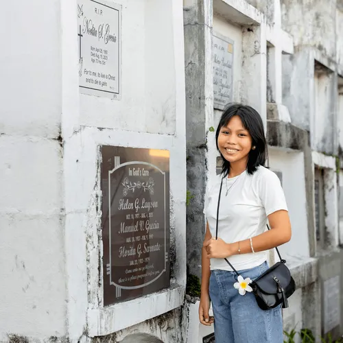 young woman in a cemetery