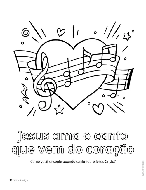 Atividade para colorir de corações e notas musicais