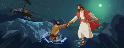 Jesus reaches out to Peter.