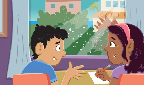 Paolo sits beside Margo at the ddesk with a smile