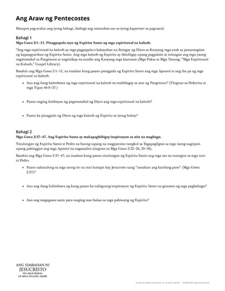 Handout: Ang Araw ng Pentecostes