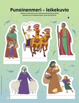 Tehtävä-PDF, jossa leikattavat hahmot