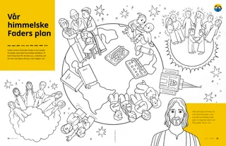 Pdf-sida med färgläggningssida som visar olika delar av frälsningsplanen