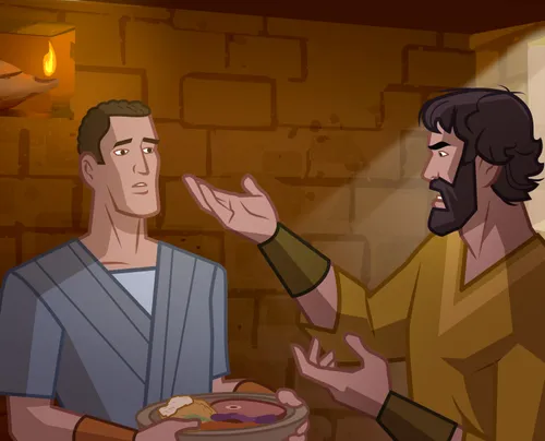 Two men talking about the law of Moses.