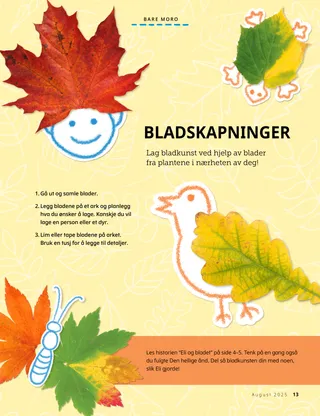 PDF-side av bladaktivitet: En sommerfugl, en fugl, en skilpadde og et smilende fjes