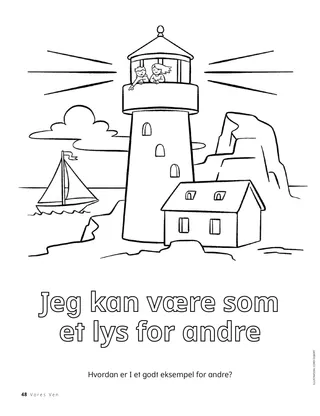 Farvelægningsaktivitet med fyrtårn, klippekyst og sejlbåd i havet