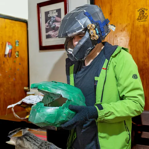 young man with helmet