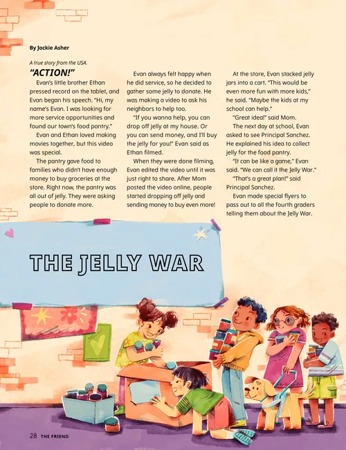 Page PDF with illustration of children collecting jars of jelly