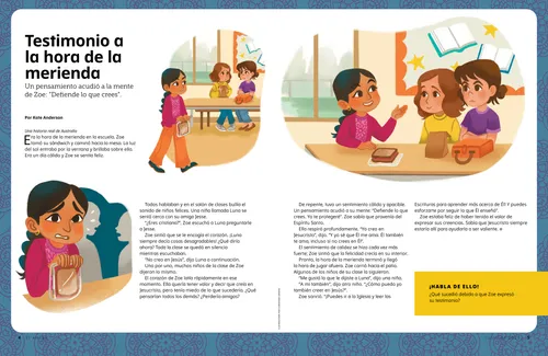 Relato en PDF de una niña asustada durante el almuerzo, y que luego conversa con dos niñas en la mesa del comedor