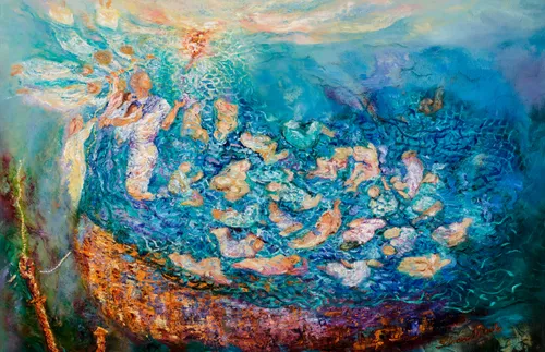 fisherman casting his net to catch sea life