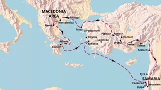 map showing locations from Paul’s second mission