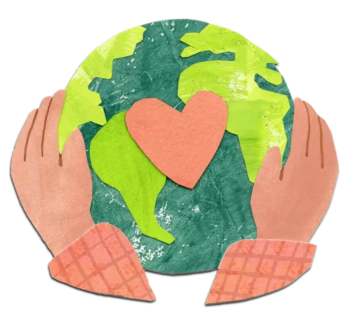 Hands holding the earth with a heart on it