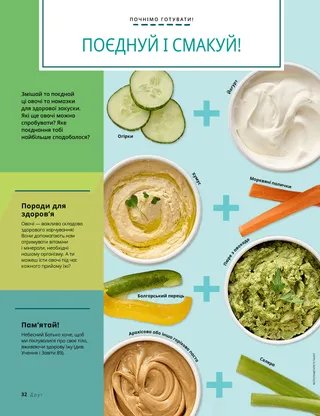 Сторінка у форматі PDF з фотографіями овочів і соусів