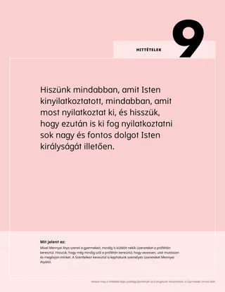 PDF-plakát a kilencedik hittételről, annak magyarázatával, hogy mit jelent