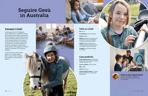 PDF della pagina con una bambina e la sua famiglia, che leggono le Scritture e lei con un cavallo