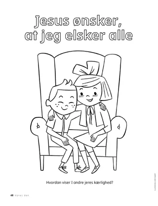 Farvelægnings-PDF af to børn, der sidder sammen på en stol