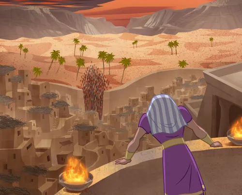 Illustration des Pharao, der zornig ist und sein Heer schickt