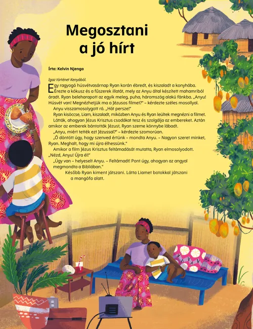 PDF-oldal illusztrációkkal, amelyeken egy fiú tévét néz az anyukájával, illetve az öccsével játszik