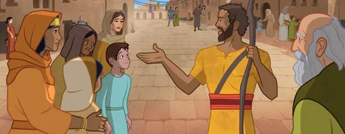 성안에서 사람들에게 이야기하는 여호수아