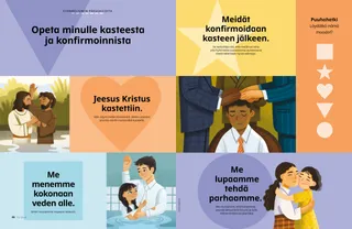 PDF-sivu, jossa on esimerkkejä kasteesta ja konfirmoinnista