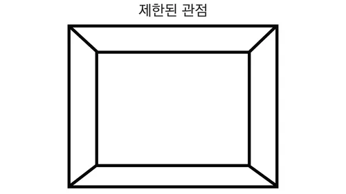 “제한된 관점”이라고 표시된 프레임의 삽화