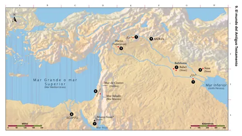 un mapa de los lugares donde ocurrieron los acontecimientos del Antiguo Testamento