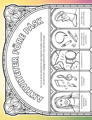 Aktivitets-pdf där du kan färglägga bilder med påskteman.