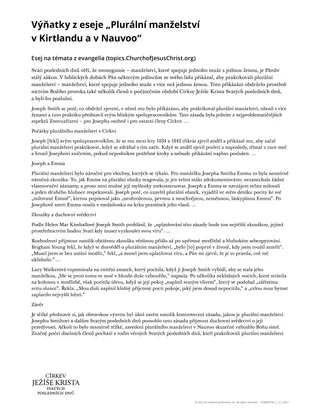 Výňatky z eseje „Plurální manželství v Kirtlandu a v Nauvoo“