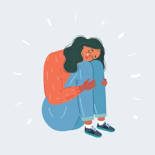 an illustration of a sad young woman