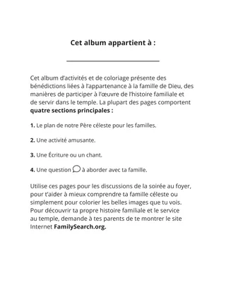 à l’intérieur de la page de couverture pour la révision de l’album de coloriage Rassembler la famille de Dieu