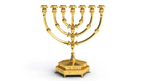 illustration of a gold candlestick with seven lamps