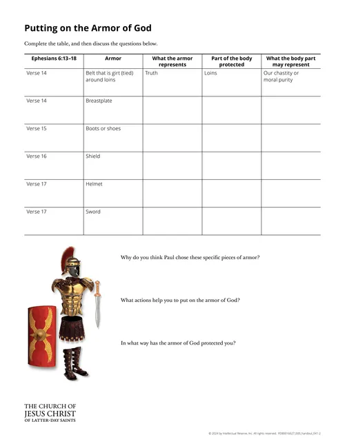 Putting on the Armor of God handout