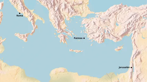 mapa que muestra las ubicaciones de Roma, Patmos y Jerusalén