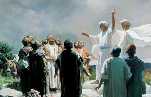 angels talking to disciples at the Ascension of Jesus Christ