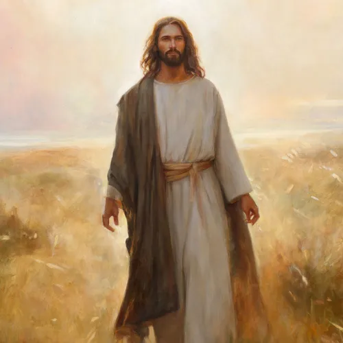 the Savior walking through a field