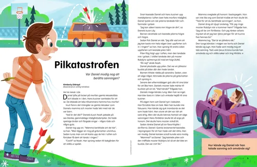Pdf-berättelse där en pojke råkar kasta en pil på en bil, och pojken i en bil med sin mamma.