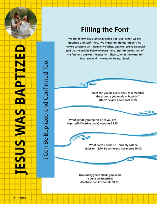 침례를 받는 소녀의 색칠하기 페이지가 있는 PDF 페이지