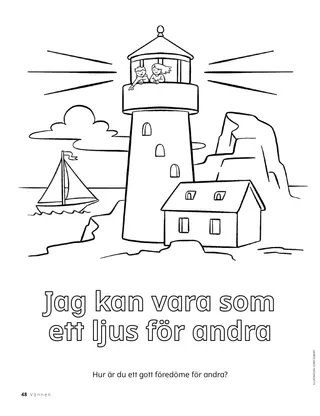 färgläggningssida med en fyr, en klippig strand och en segelbåt i havet