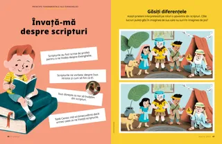 Activitate de găsire a diferențelor cu copii costumați asemenea unor eroi din scripturi.