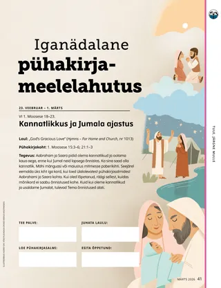 Lehekülje PDF Aabrahami, Saara ja beebi Iisaki illustratsioonidega