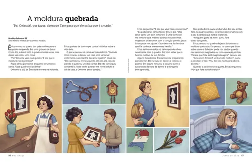 História em PDF de uma gravura de Jesus Cristo sendo passada por gerações com a moldura quebrada