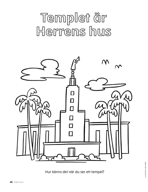 Färgläggningssida med ett tempel.
