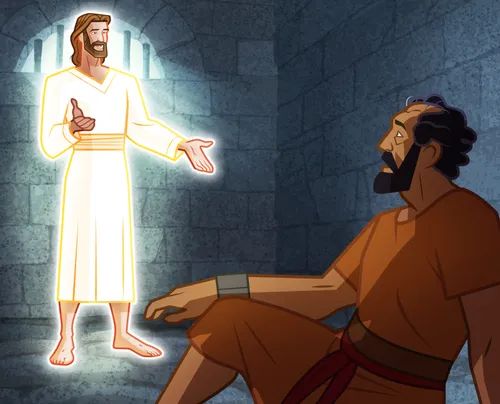 Jesus appears to Paul in prison.
