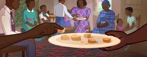 Saints having a sacrament meeting at home.